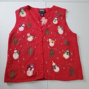 Vintage Designers Originals Sweater Vest Womens Medium Red Christmas Snowman